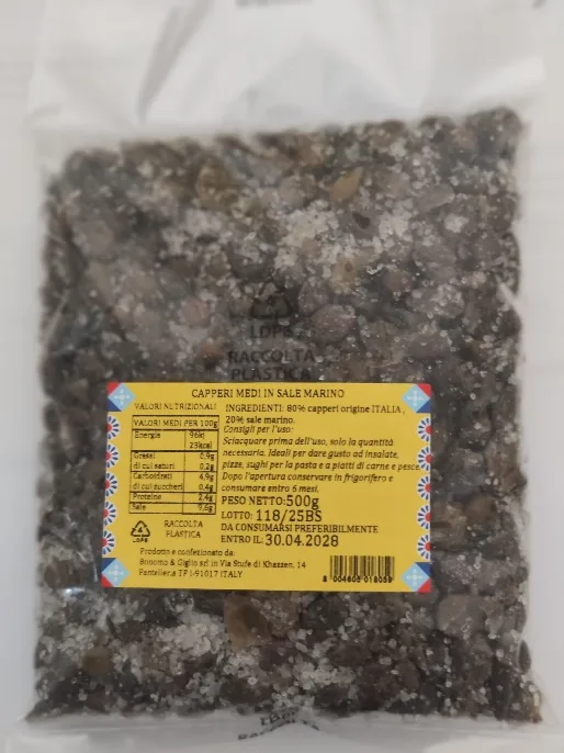 Capperi medi al sale marino busta 500 g Bonomo Capperi