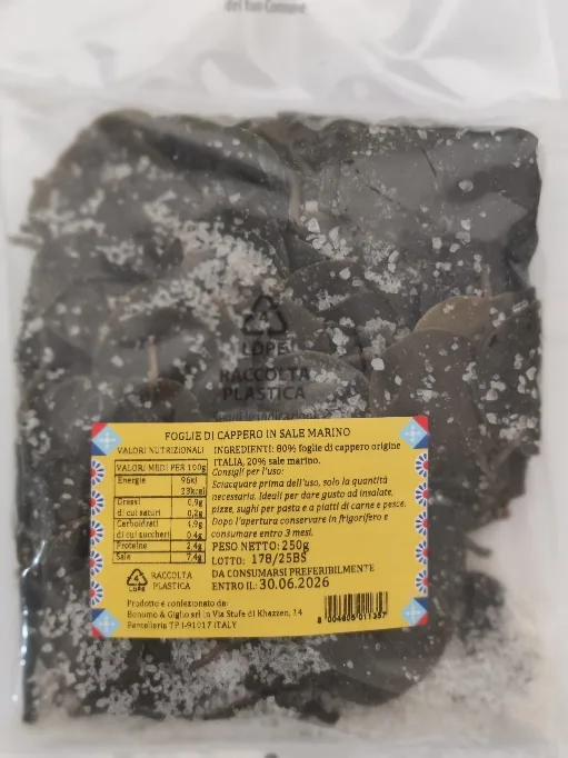 Foglie di cappero al sale marino busta 250 g Bonomo Capperi