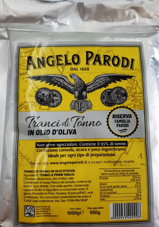 Tranci di tonno in olio d'oliva (pezzi) busta 1 kg Angelo Parodi