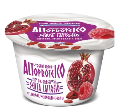 Yogurt greco altoproteico 0% senza lattosio lampone, melograno e goji 150 g Neogal