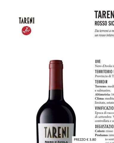 Tareni Nero d'Avola rosso Sicilia Vini Pellegrino