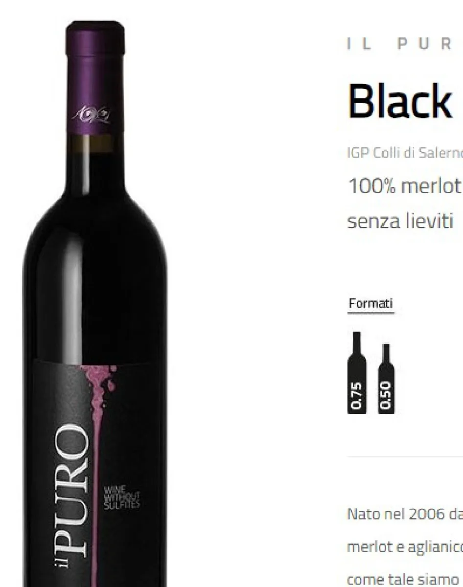 Il Puro Black (Merlot) IGP Colli di Salerno senza solfiti