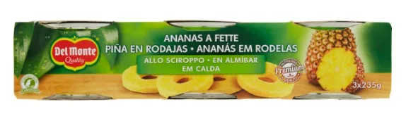 Ananas sciroppate a fette 3 x 235 g Del Monte