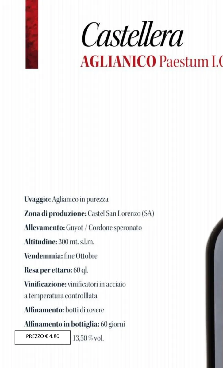 Castellera Aglianico Paestum IGP 75 cl Cardosa