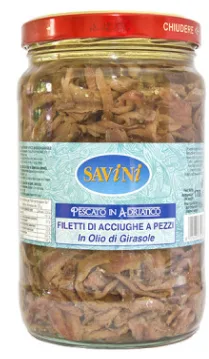 Filetti di acciughe a pezzi in olio di girasole Savini
